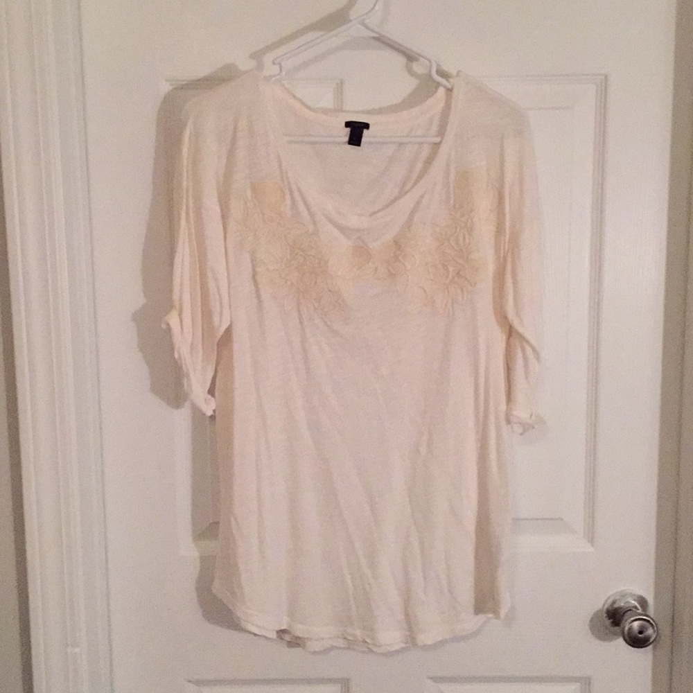 J. Crew Ivory Tee with Embroidery